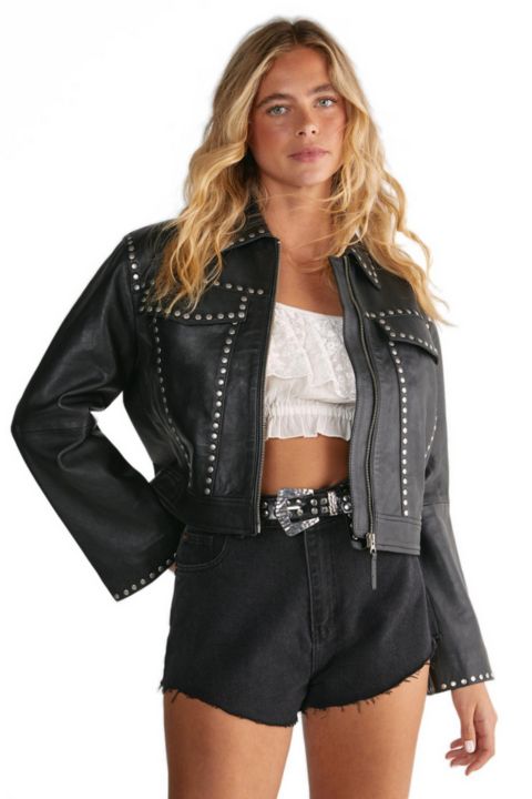 Женские куртки Nasty Gal Leather Studded Cropped Jacket