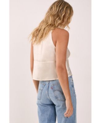 Women's Satin Embroidered Lace Button Front Vest