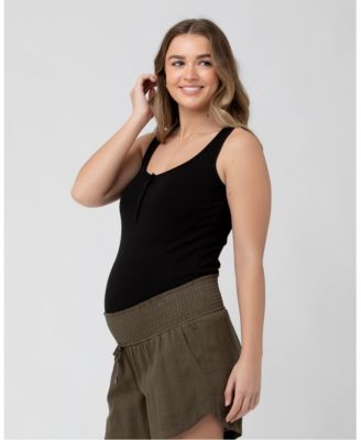 Izzy Button Down Rib Tank in Black - Stylish Nursing Top for Women