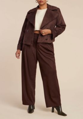 Women's Plus Size Cropped Faux Suede Trench Jacket