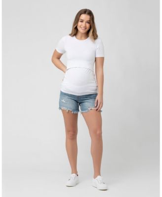 Pale Blue Distressed Denim Shorts for Maternity