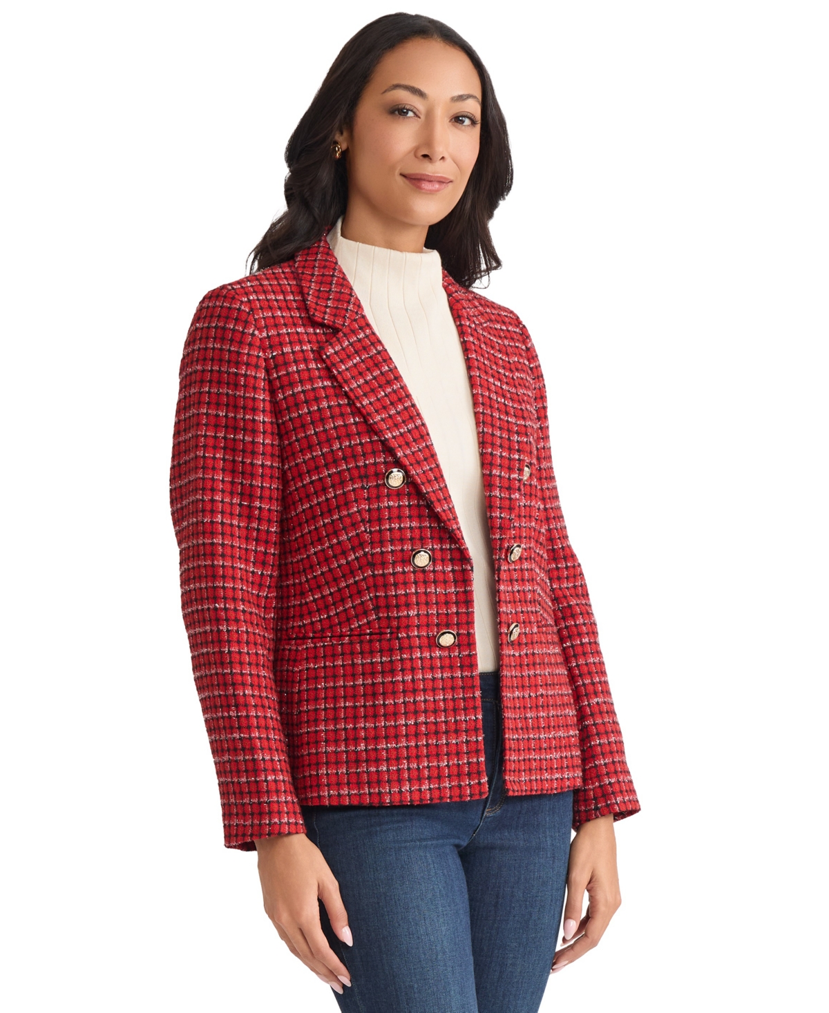 Jones New York Women's Plaid Double Breasted Jacket In Red