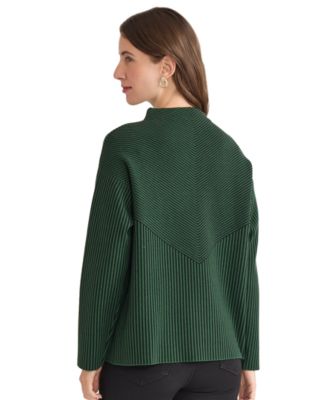 Women's Striped Funnel Mock Neck Sweater