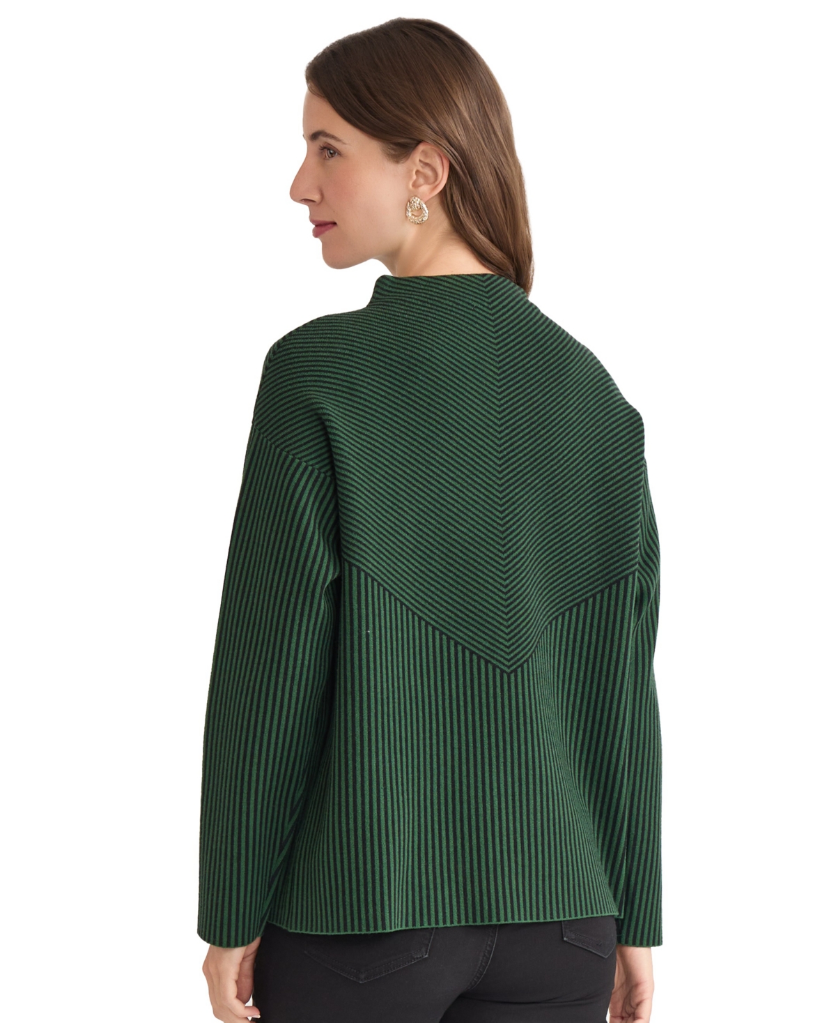 Jones New York Women's Striped Funnel Mock Neck Sweater In Green