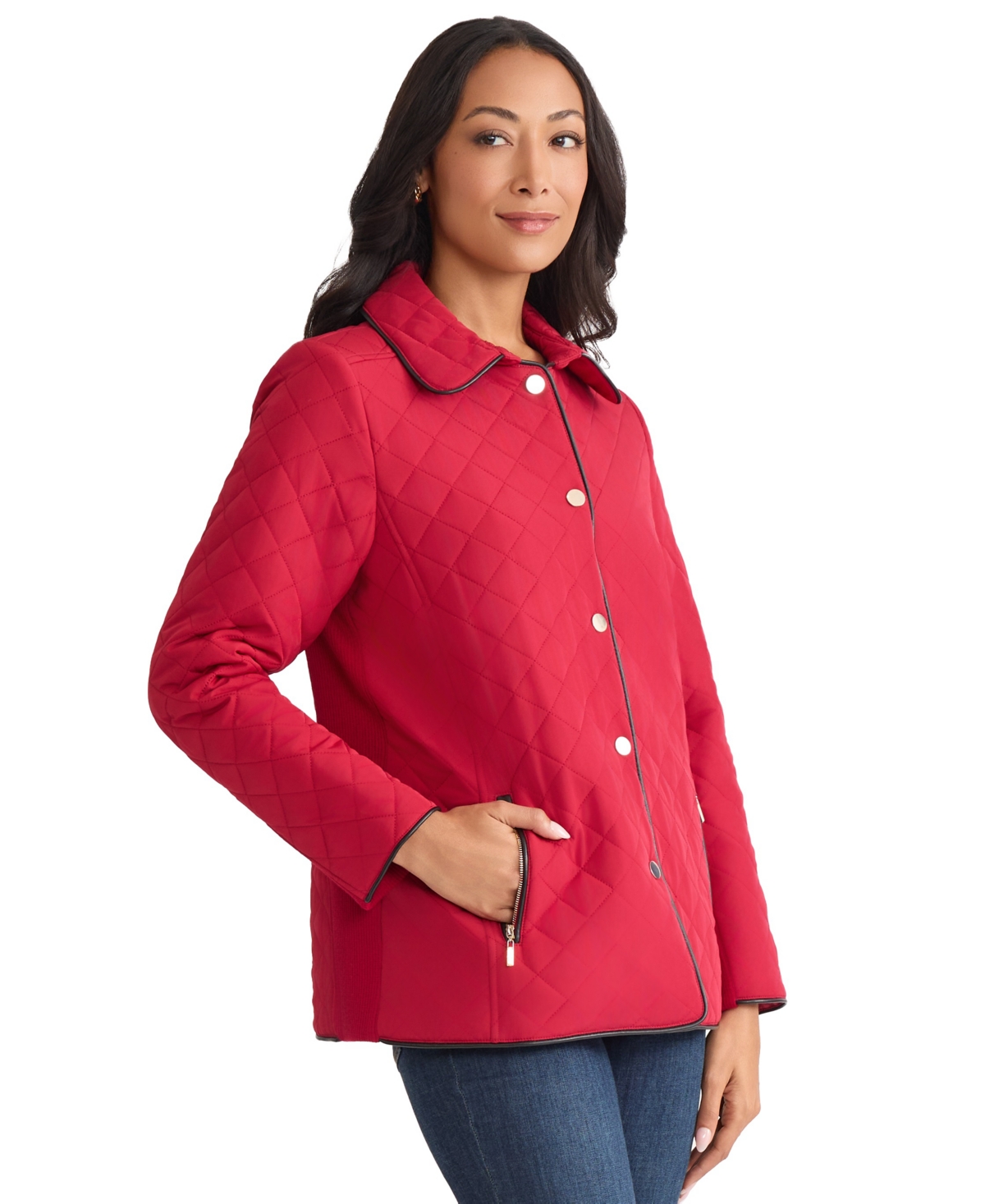 Jones New York Quilted Snap Front Jacket In Red