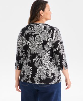 Plus Size Printed  Knit 3/4-Sleeve Top, Macy's Exclusive