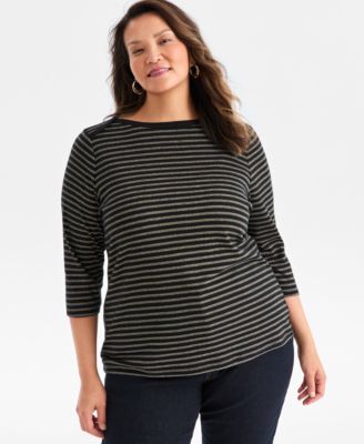 Style & Co - Plus Size Printed Cotton Knit 3/4-Sleeve Top