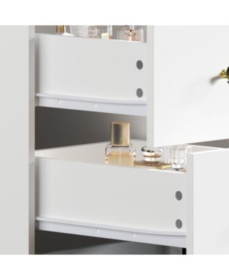 Glass Top 9-Drawers and 3-Mirrors Makeup Vanity Desk ,Dressing Table , Hidden Storage Shelves, LED Lighted