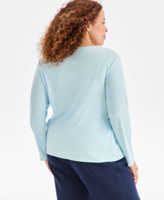Plus Size Scoop-Neck Long-Sleeve Top, Exclusively for Macy's 