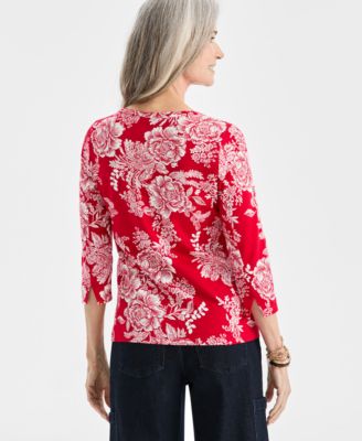 Women's Printed Pima Cotton 3/4 Sleeve Boat-Neck Top, Macy's Exclusive