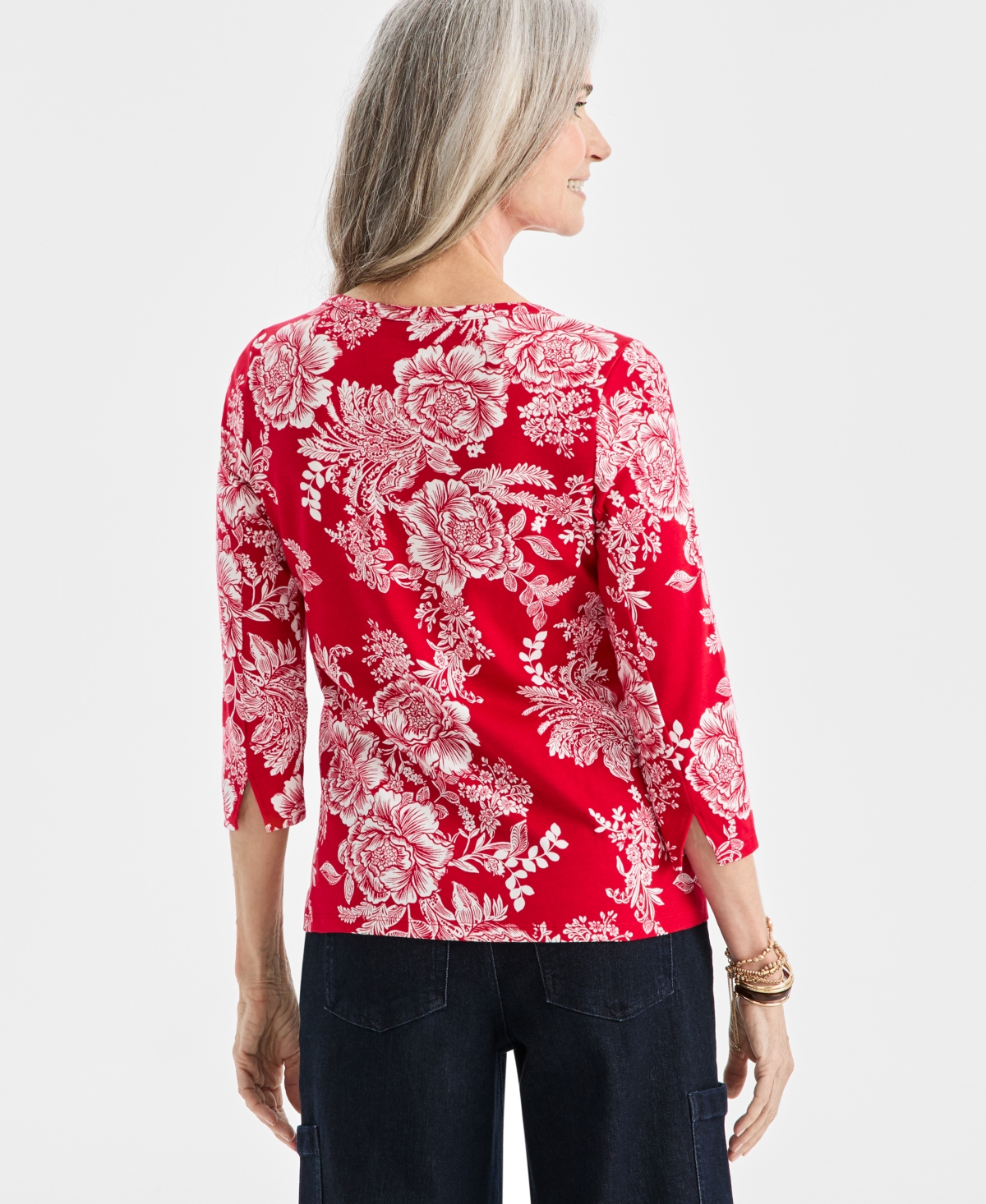 Style & Co Women's Printed Pima Cotton 3/4 Sleeve Boat-neck Top, Macy's Exclusive In Multi