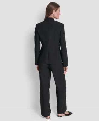 Dkny Womens Mandarin Collar Open Front Blazer High Waist Wide Leg Trousers In Black
