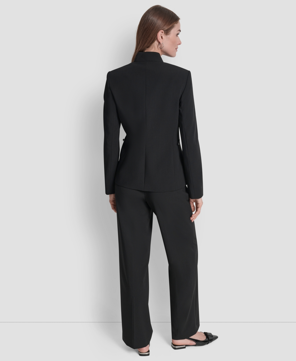 Dkny Women's Mandarin Collar Open Front Blazer In Black