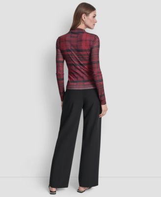 Women's Long Sleeve Fitted Funnel Neck Tissue Mesh Top