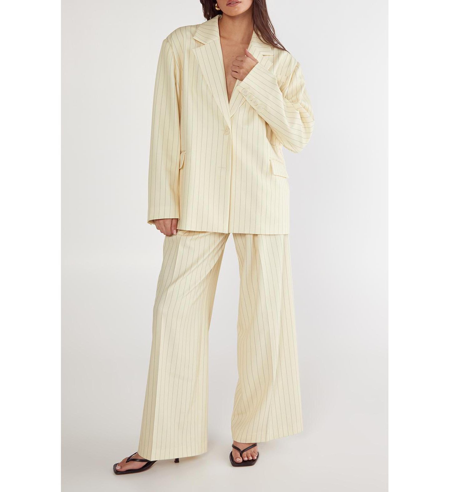 Женский пиджак Nasty Gal Oversized Pinstripe Tailored Blazer, цвет: Сливочный — фото 8