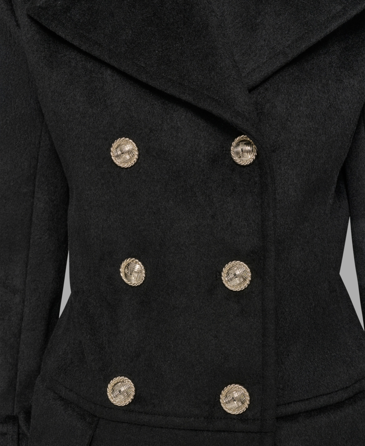 Karl Lagerfeld Paris Low Waist Double Breasted Wool Blend Peacoat In Black