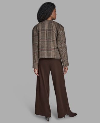 Women's Plaid Crop Open Front Jacket