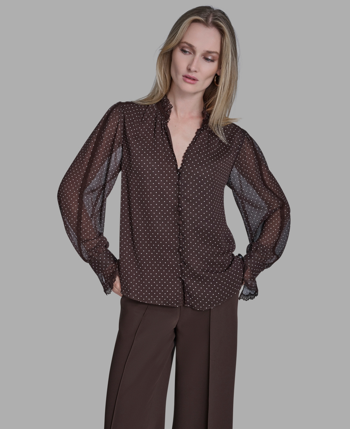 Bcbg Women's V-neck Embroidered Top In Brown