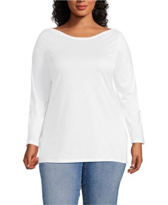 Women's Plus Size Supima Cotton Adjustable 3/4 Sleeve Boatneck Tunic