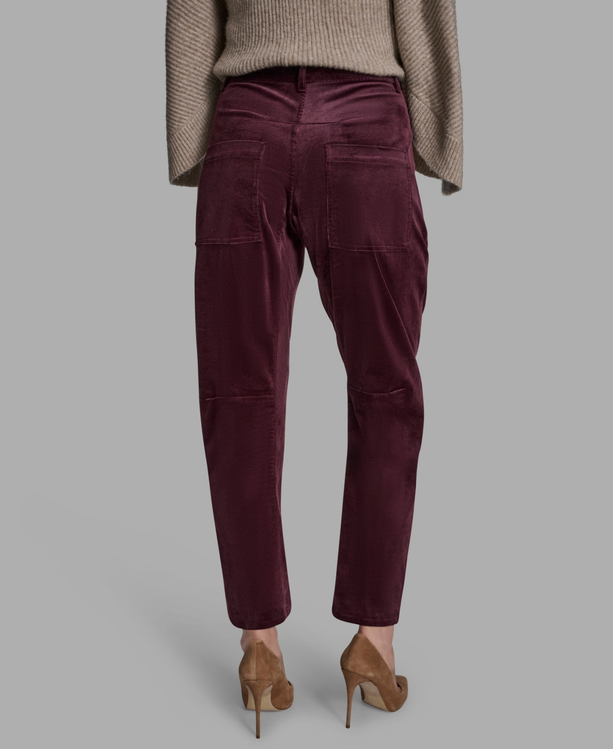 Bcbg Women's Velvet Barrel Mid Rise Dropped Crotch Pants In Burgundy
