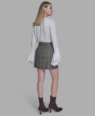 Women's Buttoned Plaid Mini Skirt