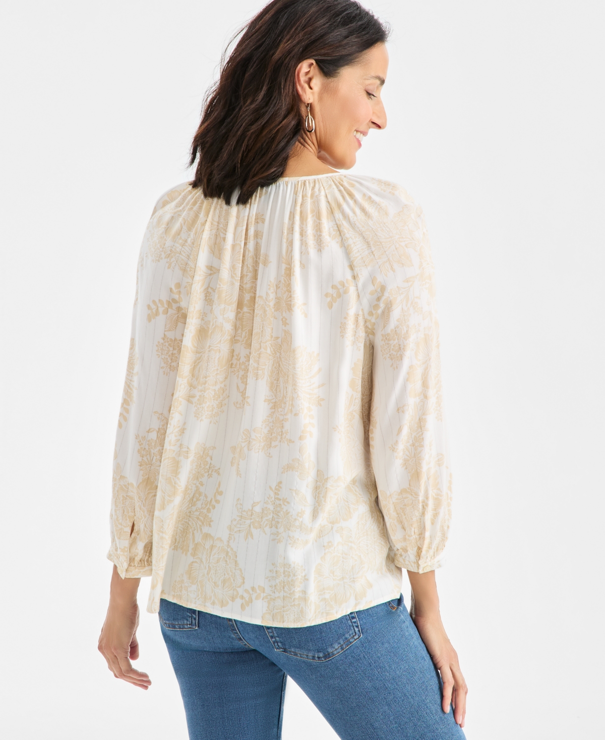 Style & Co Women's Printed Split Neck Peasant Top, Macy's Exclusive