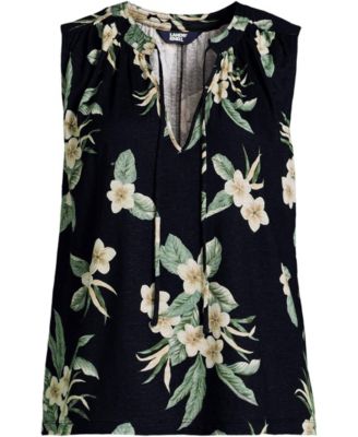 Women's Plus Size Linen Blend Notch Neck Swing Tank Top