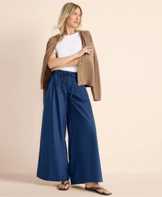 Women's Poplin Mid Rise Pleated Slouchy Pants
