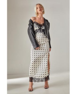 Women's Satin Lace Trim Maxi Dress