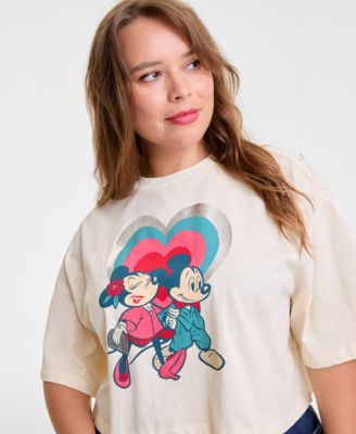 Plus Size Mickey Mouse & Minnie Mouse Cropped Short-Sleeve Tee, Macy's Exclusive
