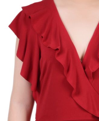 Women's Short Flutter Sleeve Ruffle Neck Dress