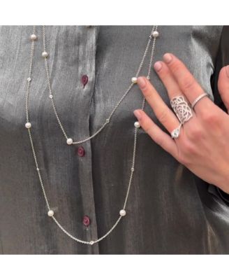 Suzy Levian Sterling Silver Pearl and Cubic Zirconia Station Necklace