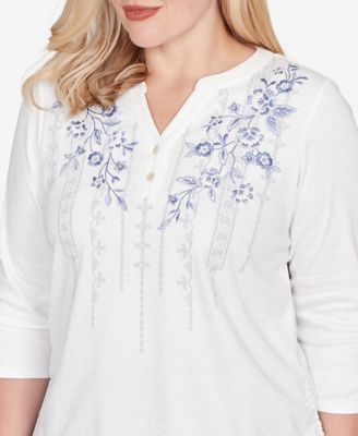 Women's Casual Vibe Geometric Floral Ruched Henley Top