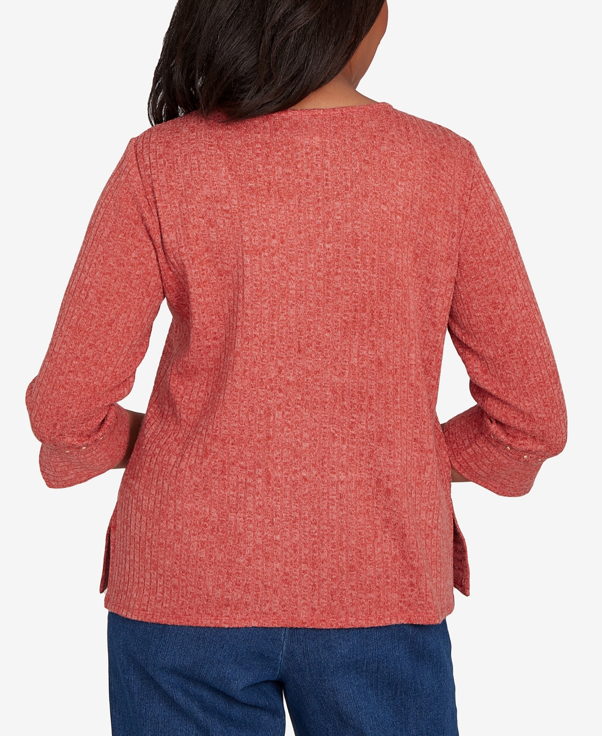 Alfred Dunner Sunset Canyon Embellished Spliced Solid Top In Pink
