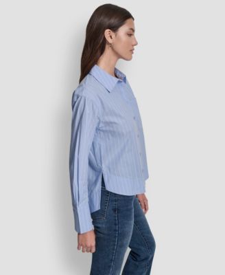 Women's Cropped Long Sleeve Button Front Shirt