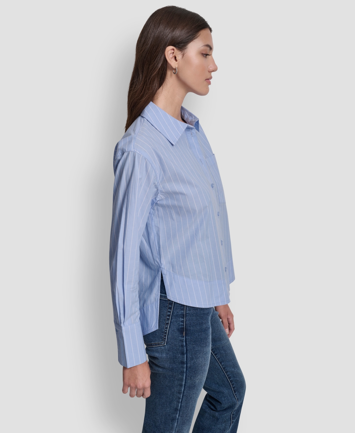 Dkny Jeans Women's Cropped Long Sleeve Button Front Shirt