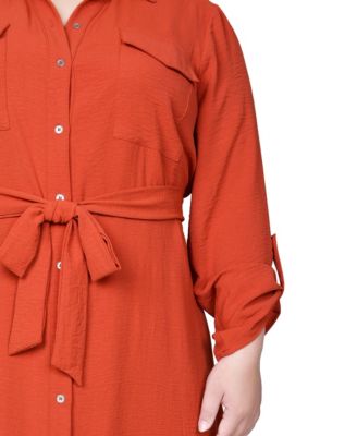 Plus Size Long Roll Tab Sleeve Shirt Dress