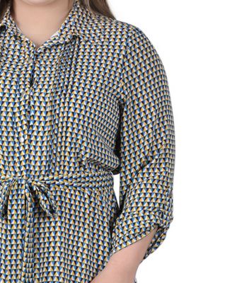 Plus Size Long Roll Tab Sleeve Dobby Dress