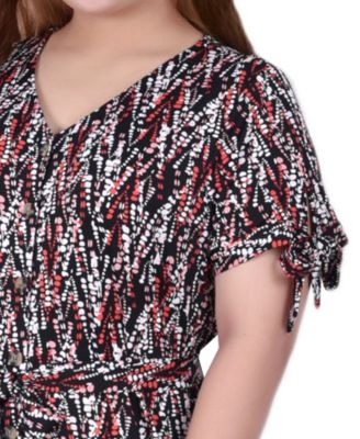 Plus Size Belted Tie-Sleeve Dress