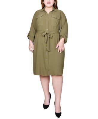 Plus Size Long Roll Tab Sleeve Shirt Dress