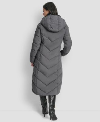 Women's Hooded Zip Front A-Line Maxi Puffer Coat