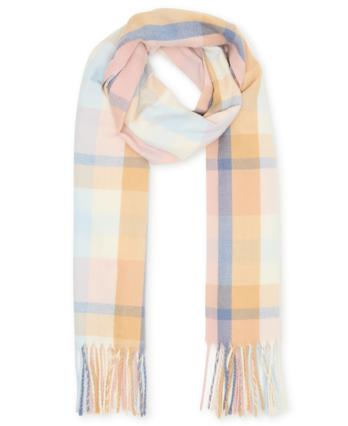 Steve Madden Women's Color Blocked Out Plaid Fringe Scarf In White