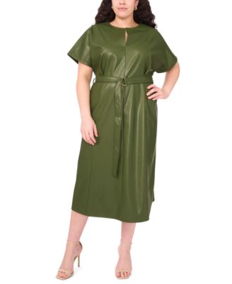 Plus Size Dolman Sleeve Belted Midi Dress