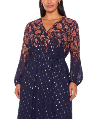 Plus Size Placement Print V-Neck Maxi Dress