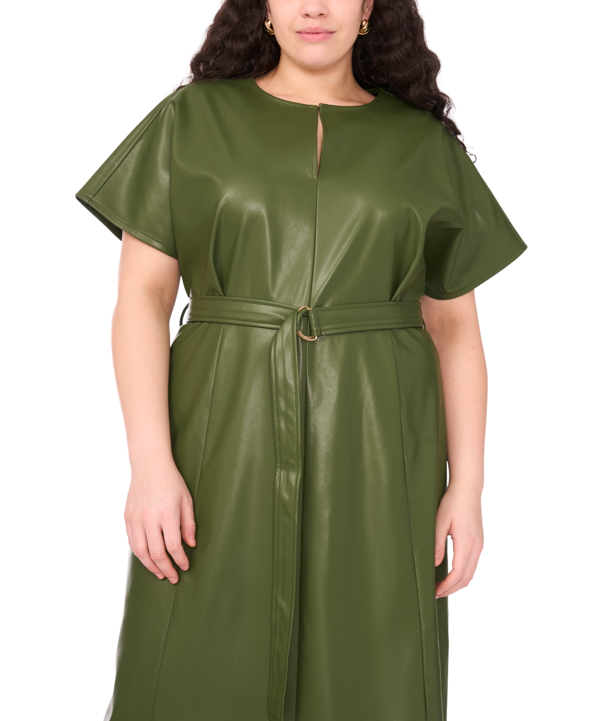 Msk Plus Size Dolman Sleeve Belted Midi Dress In Green