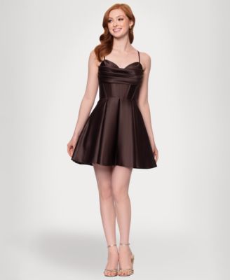 Blondie Nites - Women's Satin Draped-Neck Mini Dress
