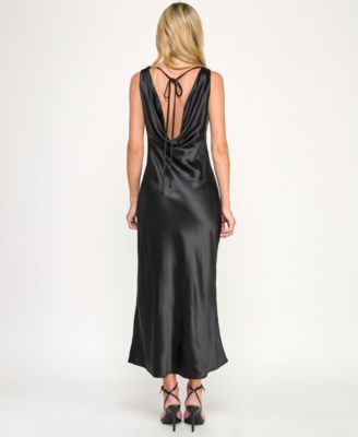 Juniors' V-Neck A-Line Satin Midi Dress