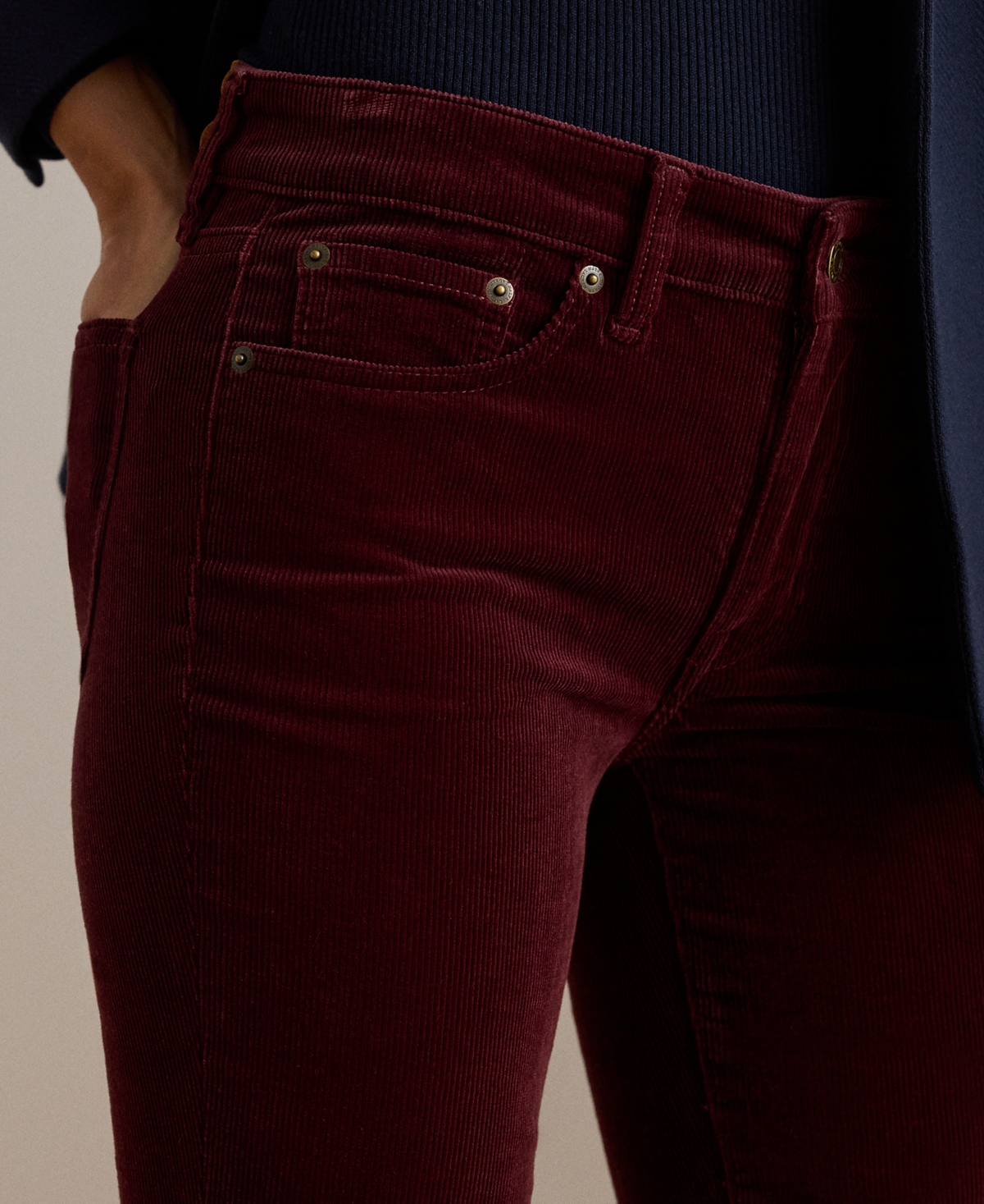 Ralph Lauren Petite Stretch Corduroy Mid-rise Straight Pants In Burgundy
