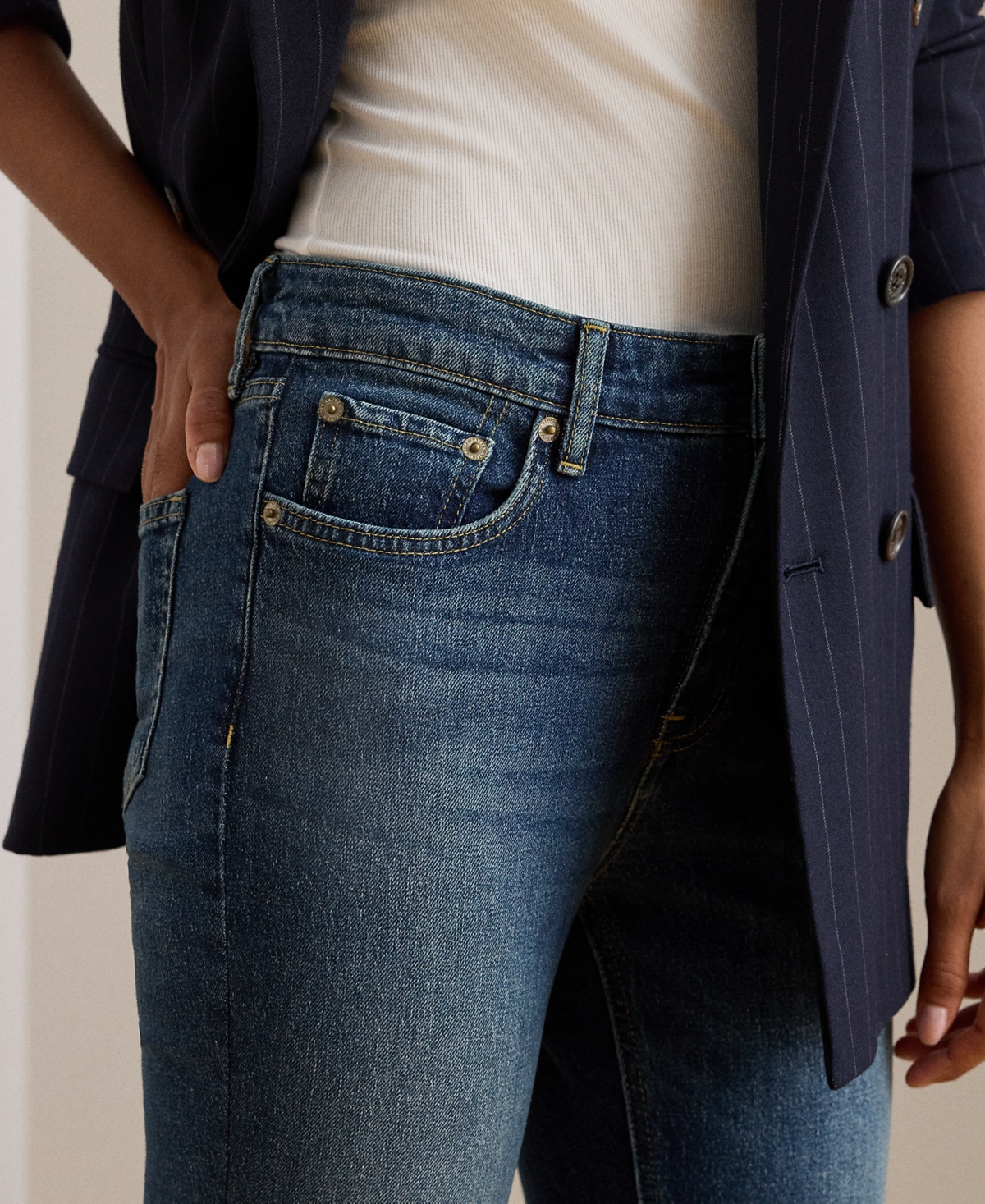 Ralph Lauren Petite High Rise Straight Ankle Jeans In Blue