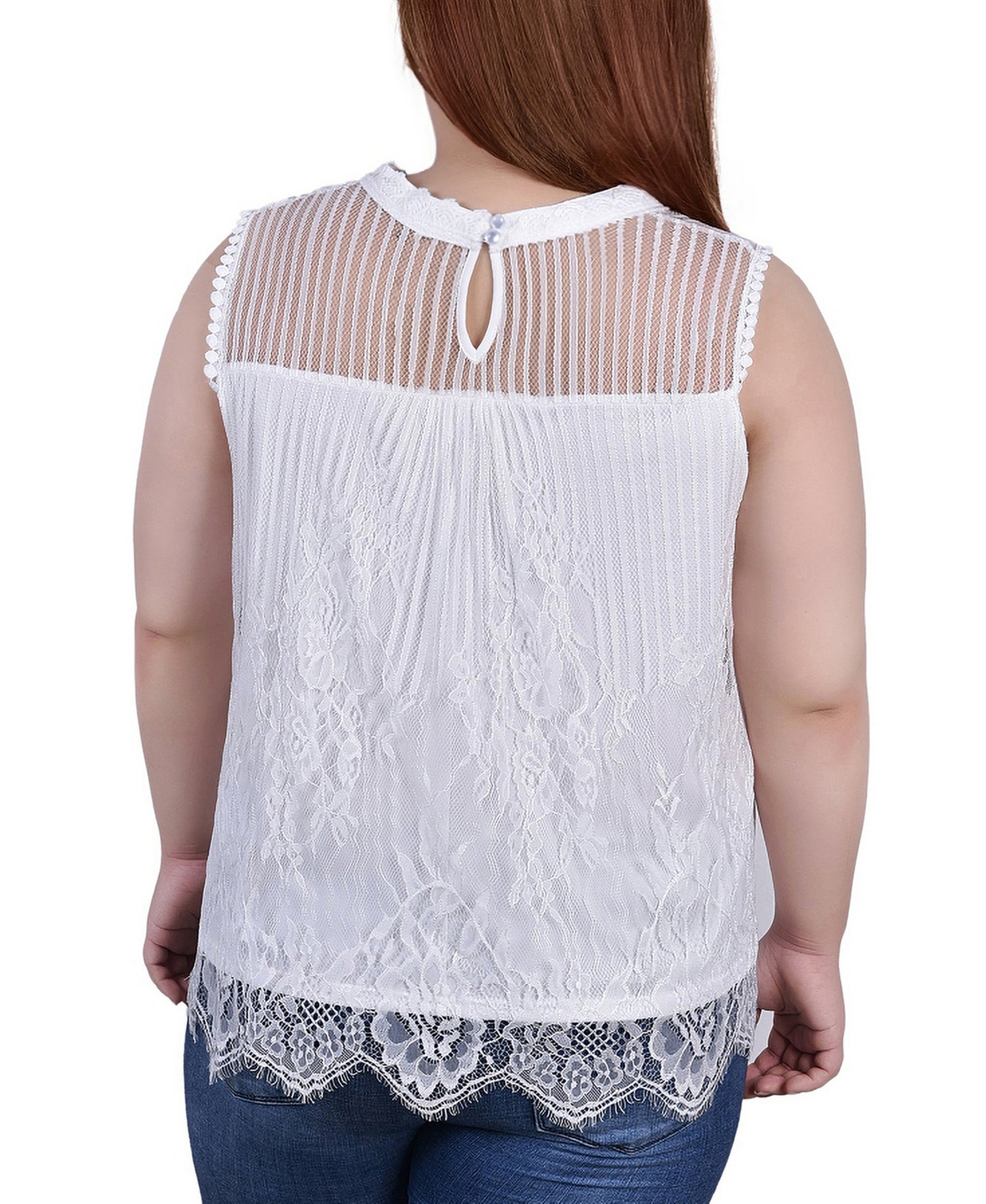 Ny Collection Plus Size Sleeveless Mock Neck Lace Top In White